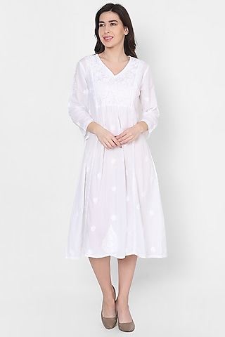 White Chikankari Tunic by House Of Kari