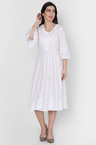 White Chikankari Embroidered Tunic by House Of Kari