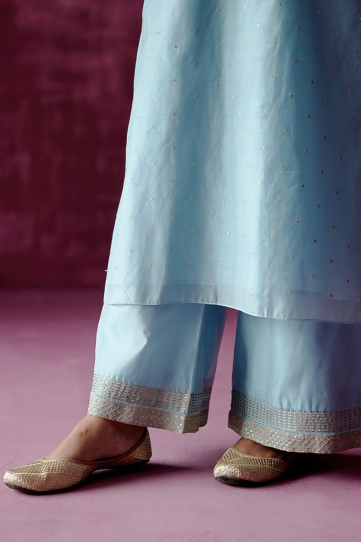 Powder Blue Embroidered Kurta Set by POULI at Pernia's Pop Up Shop