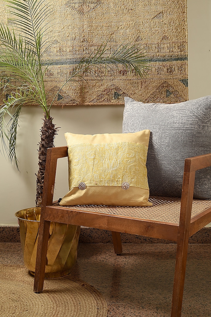 Yellow Linen Textured Cushion Cover by Solasta at Pernia's Pop Up Shop