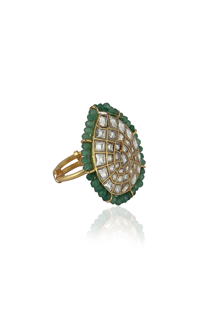 Gold Plated Sea Green Jadtar Stone Ring by Riana Jewellery at Pernia's Pop Up Shop