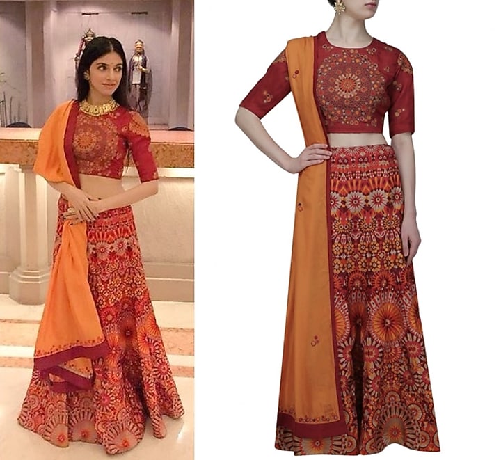 Red and maroon shaded mosaic embroidered lehenga set available only at Pernia's Pop Up Shop.