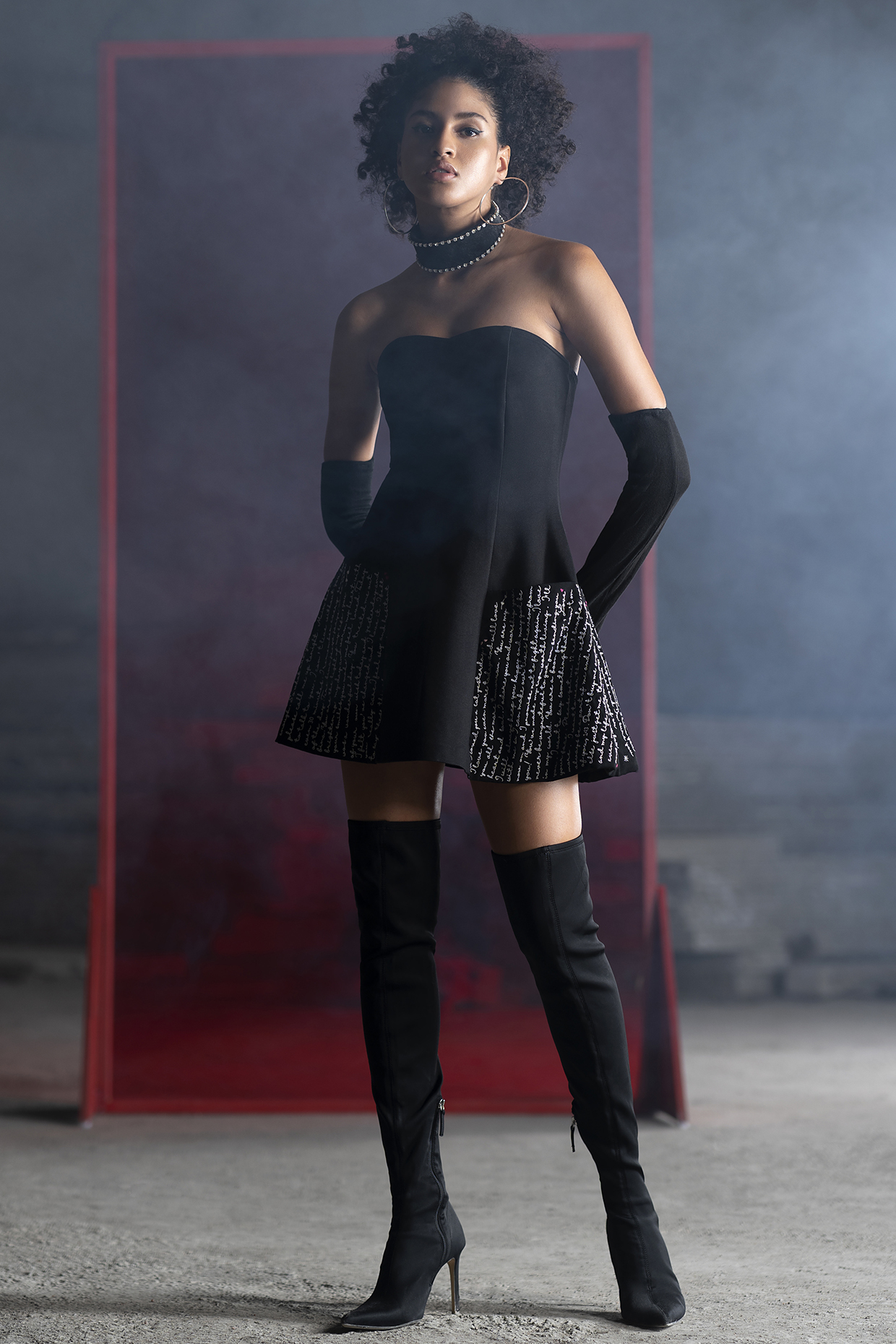 Black Ponte Hand Embroidered Short Dress by Pocketful Of Cherrie