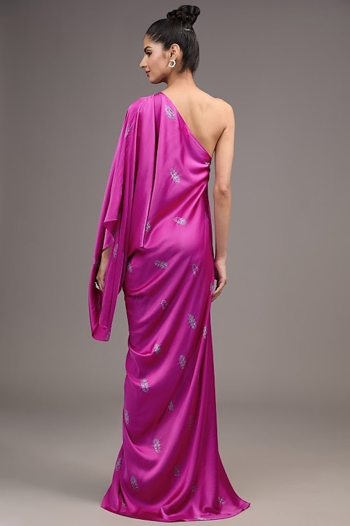 Magenta Silk Lycra Satin Tie-Dye One-Shoulder Vacation Dress by Stephany at Pernia's Pop Up Shop