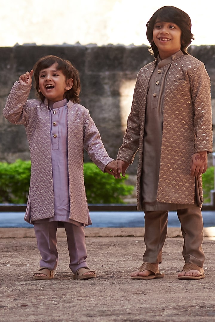 Brown Banglore Silk Achkan Jacket With Kurta Set by All Boy Couture at Pernia's Pop Up Shop