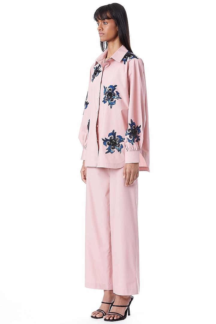 Pink Cotton Embellished Shirt by Kanika Goyal at Pernia's Pop Up Shop