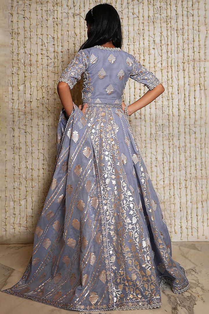 Lilac Chanderi Cotton Hand Embroidered Lehenga Set For Girls by Nitya Bajaj Miniature at Pernia's Pop Up Shop