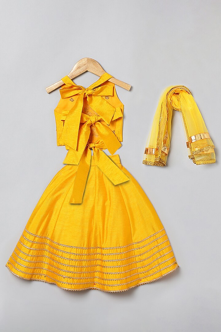 Yellow Matka Silk Gota Embroidered Lehenga Set For Girls by BYB PREMIUM at Pernia's Pop Up Shop