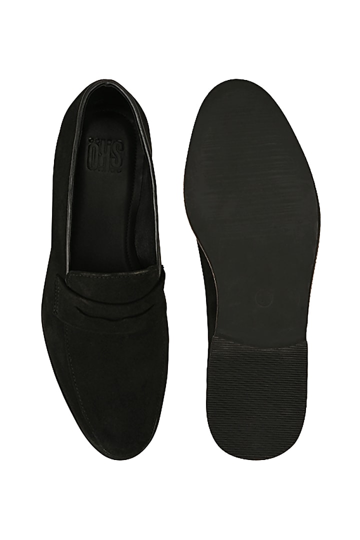 Black Suede Handmade Penny Loafers by SKO Men at Pernia's Pop Up Shop