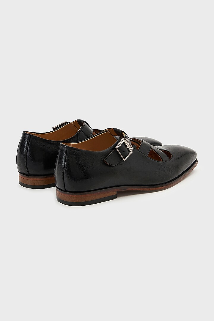 Black Leather Samrat Sandals by Nauvab at Pernia's Pop Up Shop