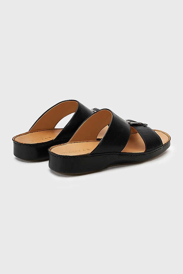 Black Leather Sandals by Nauvab at Pernia's Pop Up Shop