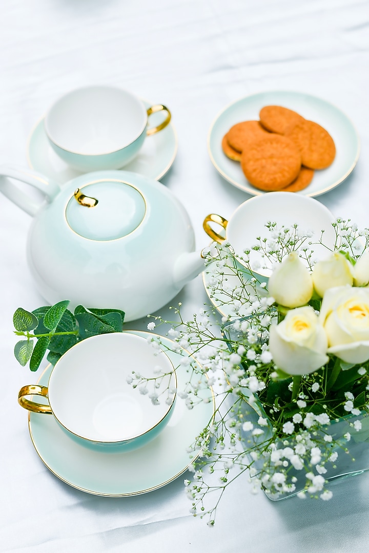 White & Green Porcelain Tea Set by Home Struck at Pernia's Pop Up Shop