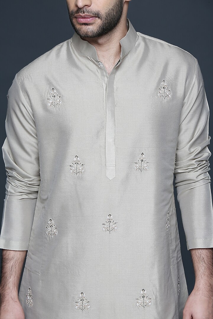 Stone Grey Embroidered Kurta Set by Sanjev Marwaaha Men at Pernia's Pop Up Shop