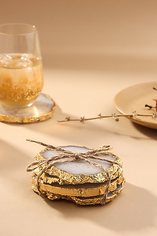 White Agate Coasters (Set Of 2) by Gemtherapy