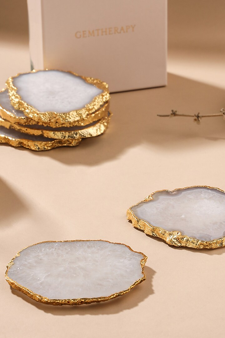 White Agate Coasters (Set Of 2) by Gemtherapy at Pernia's Pop Up Shop