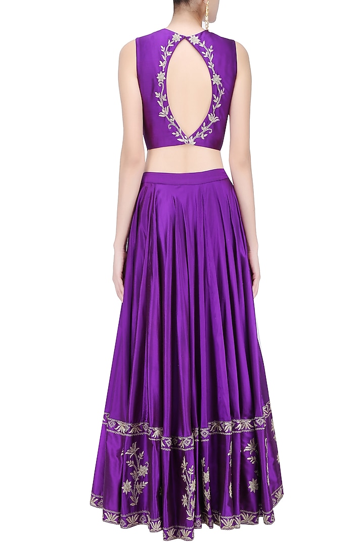 Purple dori floral embroidered lehenga set available only at Pernia's Pop Up Shop.