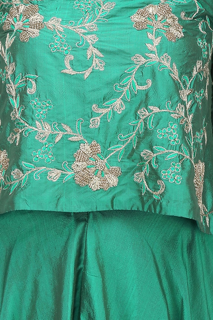 Jade green floral embroidered off shoulder top and skirt set available only at Pernia's Pop Up Shop.
