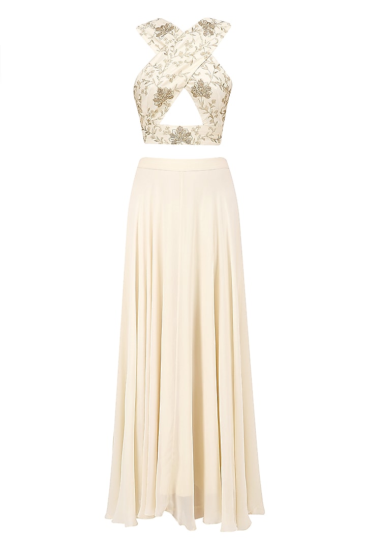 Cream floral embroidered blouse, cape and skirt set available only at Pernia's Pop Up Shop.