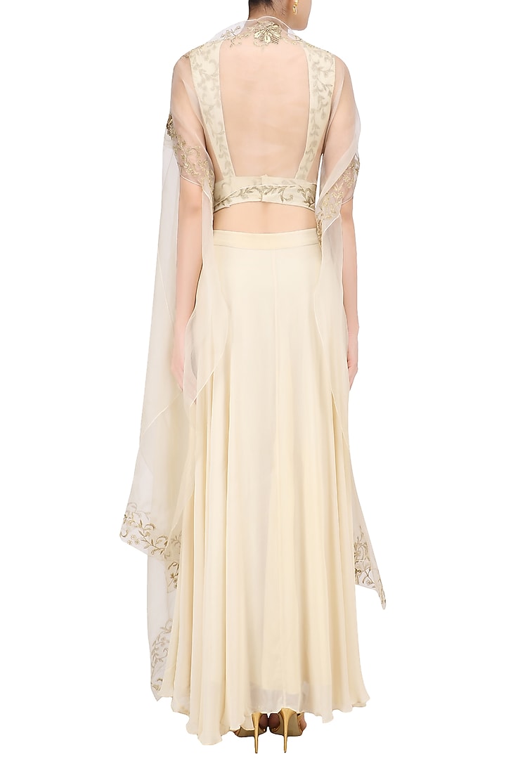 Cream floral embroidered blouse, cape and skirt set available only at Pernia's Pop Up Shop.