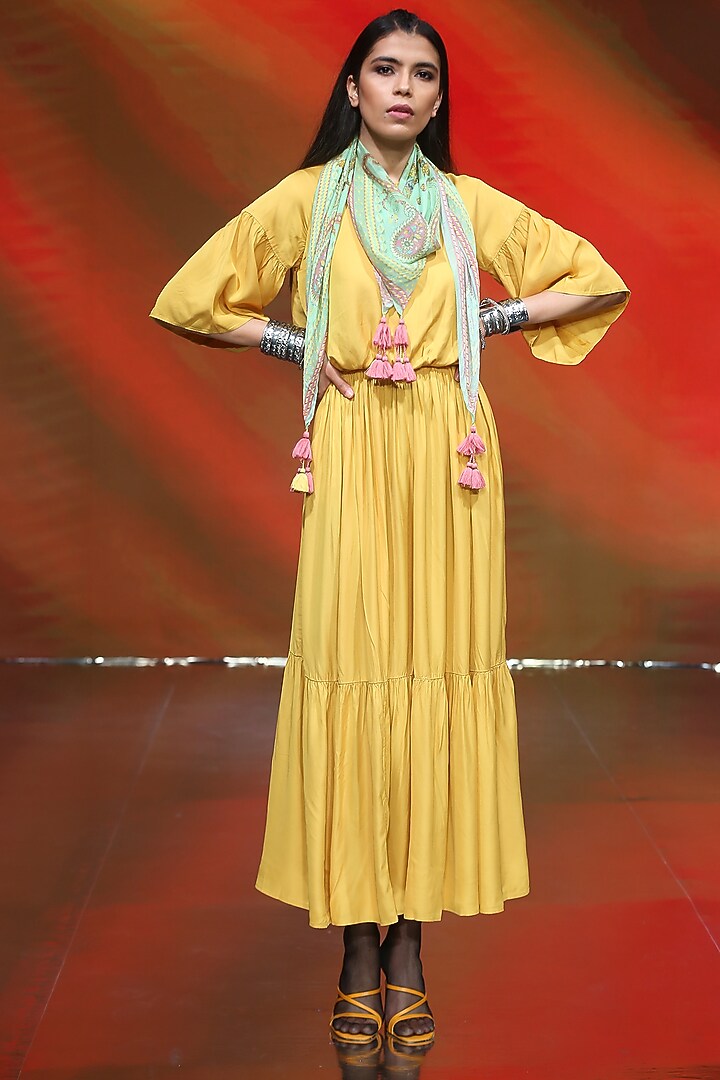 Yellow Maxi Dress With Scarf by Ritu Kumar at Pernia's Pop Up Shop 2026