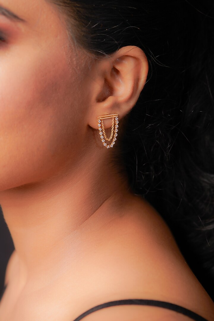 Two-Tone Finish Round-Shaped Diamond Chain Stud Earrings by La marque M at Pernia's Pop Up Shop