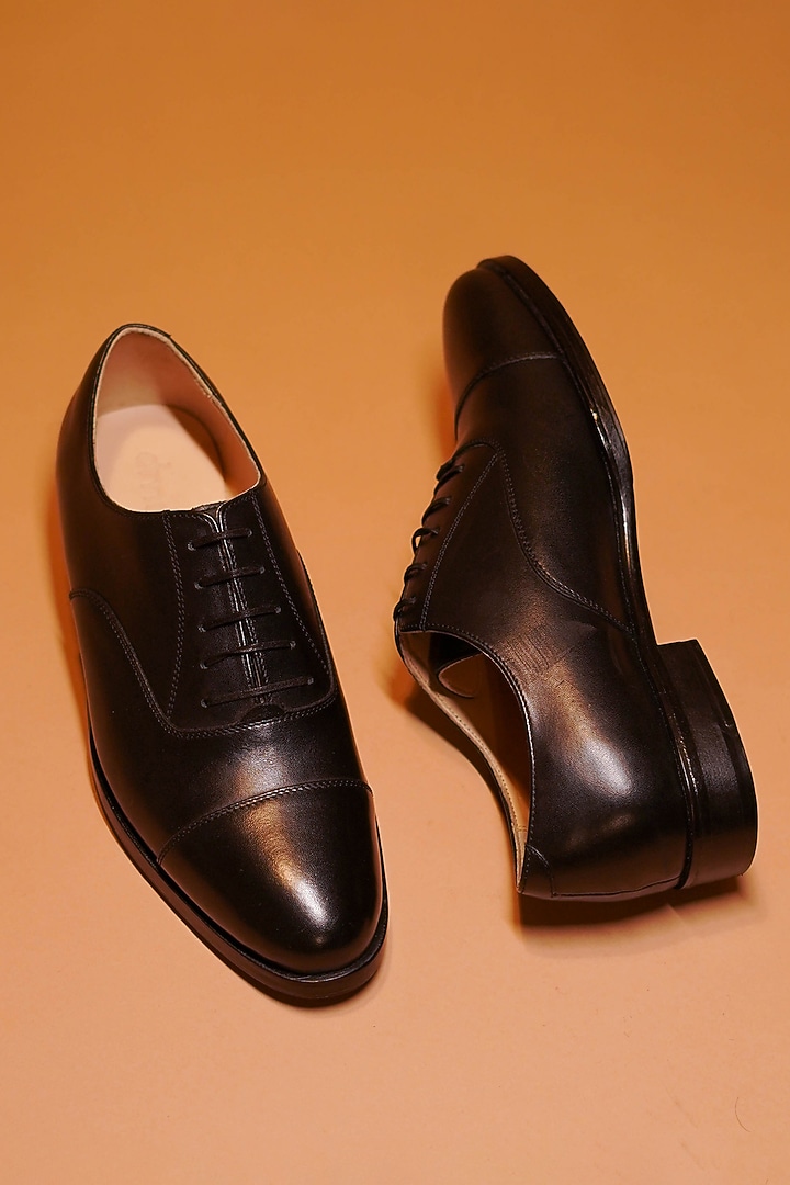 Black Leather Cap-Toe Oxford Shoes by Dmodot at Pernia's Pop Up Shop