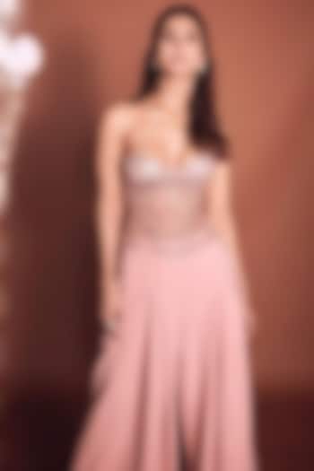 Blush Pink Banana Crepe Flared Pant Set by Tarun Tahiliani at Pernia's Pop Up Shop