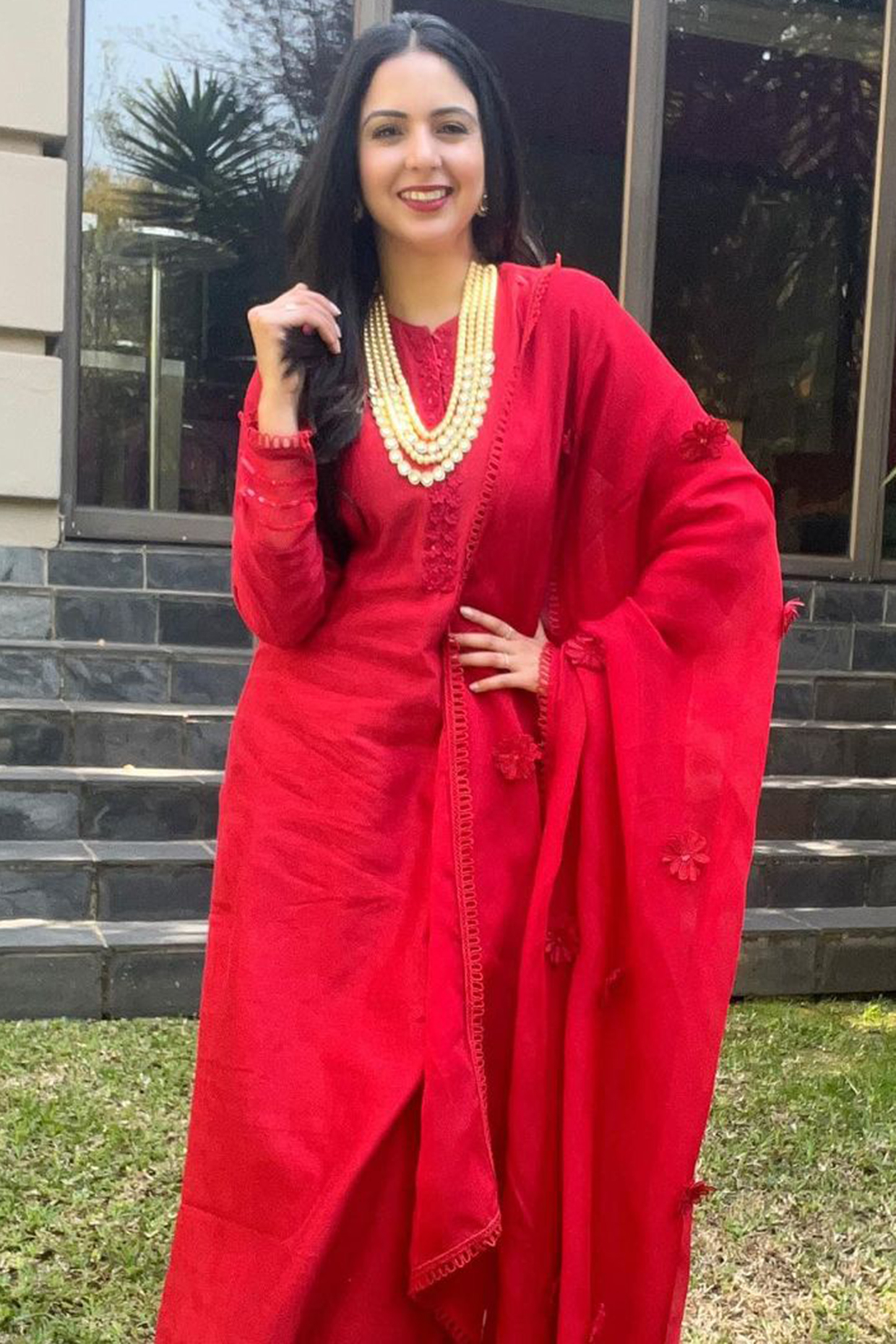Radiant Red Embellished Kurta Set by DOHR INDIA at Pernia's Pop Up Shop