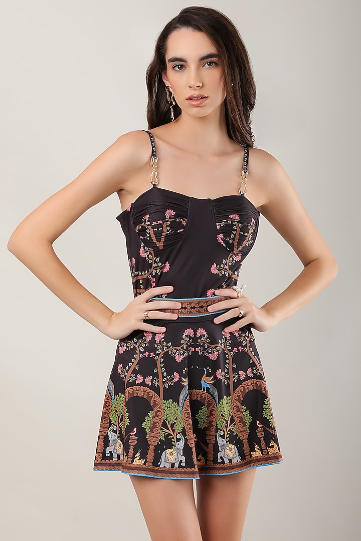 Black Polyester Printed Swim Skirt by Limerick By Abirr N' Nanki at Pernia's Pop Up Shop