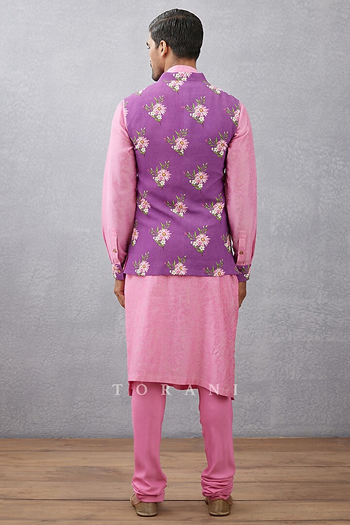Violet Cotton Silk & Silk Crepe Digital Printed Bundi Set by Torani Men at Pernia's Pop Up Shop