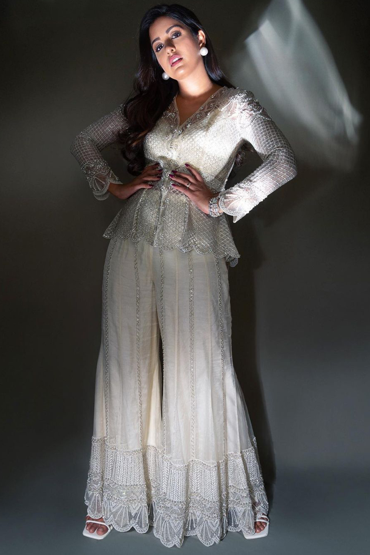 Off-White Embroidered Bridal Sharara Set by Divya Aggarwal at Pernia's Pop Up Shop