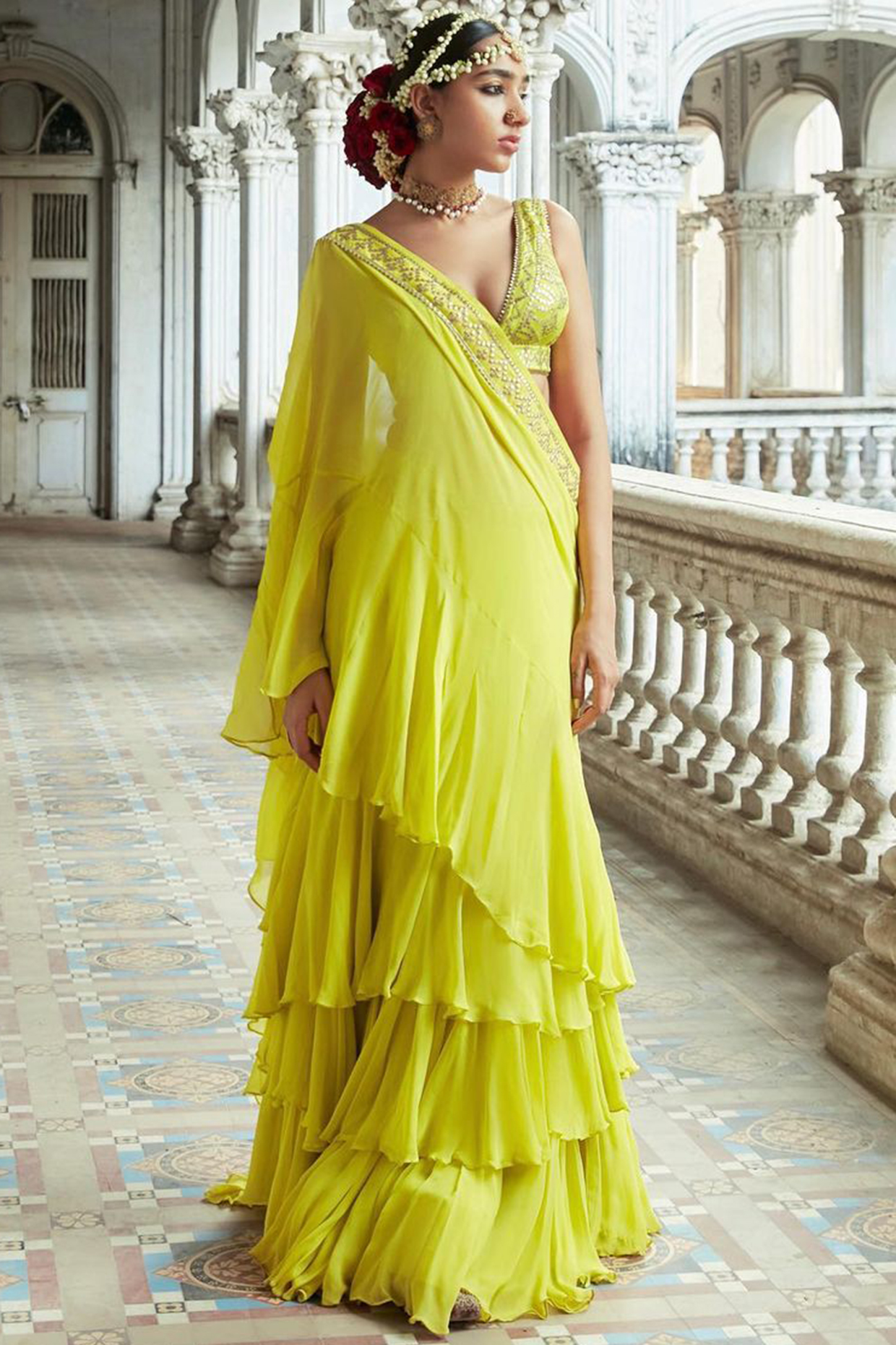 Mermaid Style Saree Gown with Tie-Dye Chiffon Drape – Saaj By Ankita