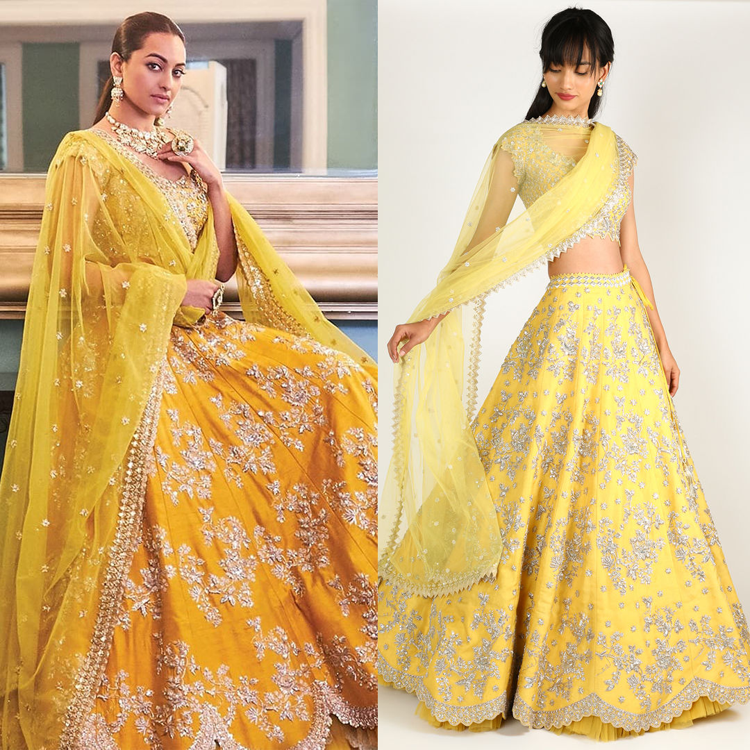 Yellow Embroidered Bridal Lehenga Set by Anushree Reddy at Pernia's Pop Up Shop