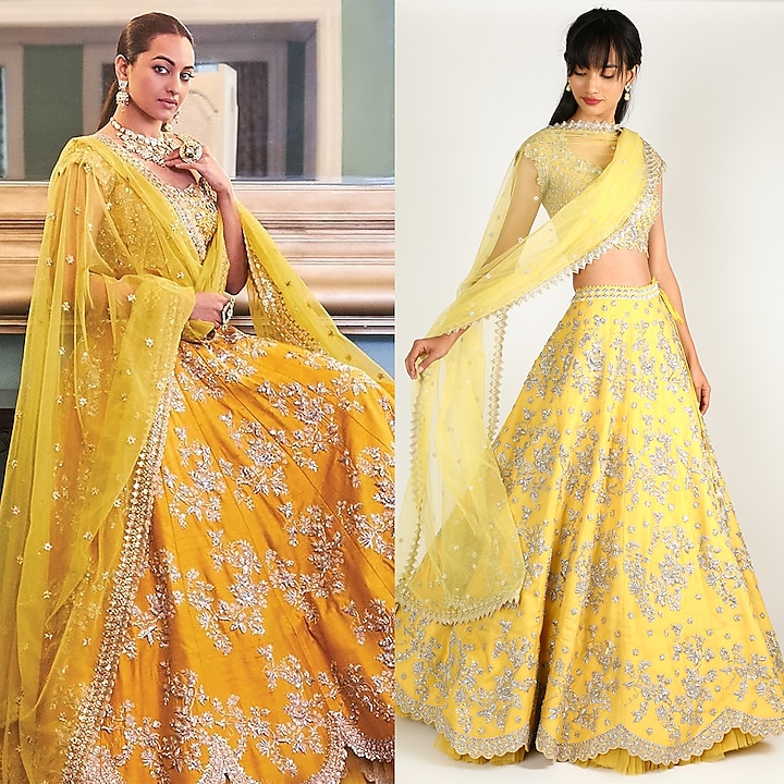 Yellow Embroidered Lehenga Set by Anushree Reddy