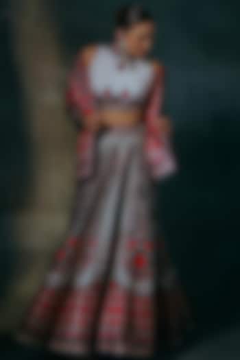 Ivory & Red Printed Skirt Set by Rajdeep Ranawat