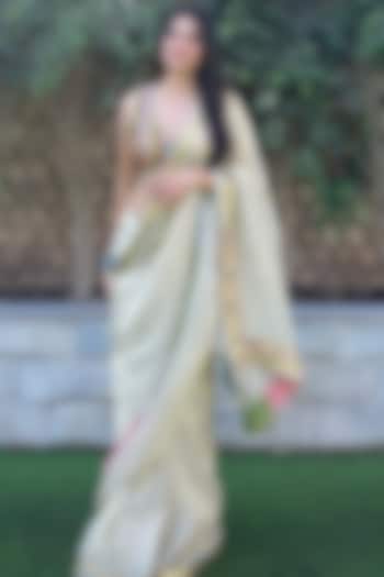 Off White Tissue Silk Party Wear Saree Set by Affroz at Pernia's Pop Up Shop