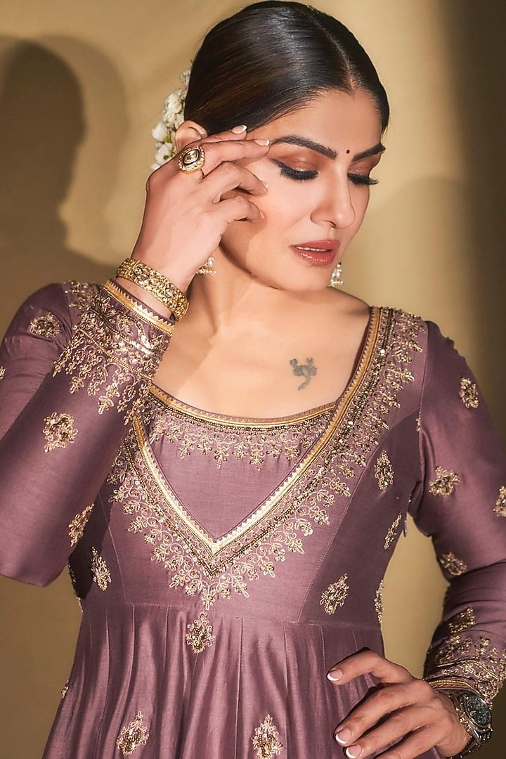 Dark Purple Embroidered Wedding Anarkali Set by Jigar Mali at Pernia's Pop Up Shop
