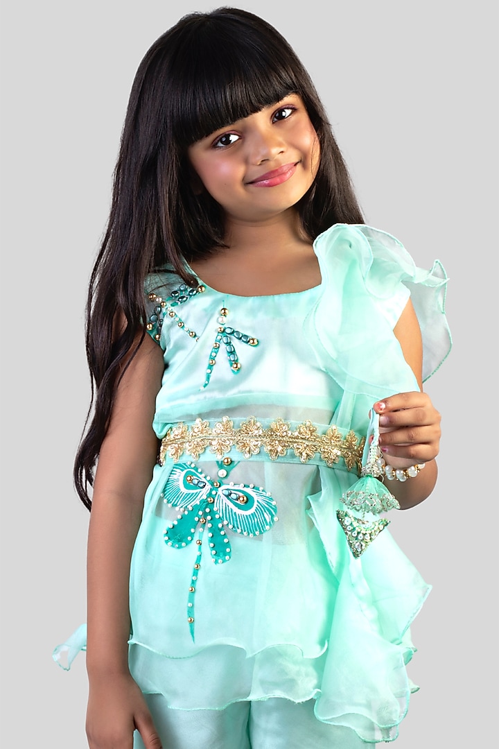 Powder Blue Organza Sharara Set For Girls by Offspring Closet at Pernia's Pop Up Shop