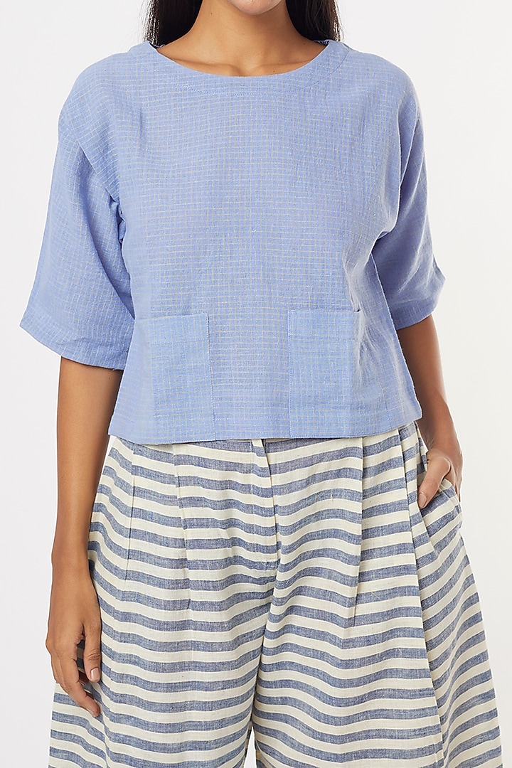 Powder Blue Cotton Top by 3X9T at Pernia's Pop Up Shop