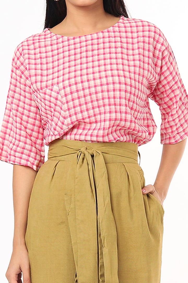 Blush Pink Checkered Top by 3X9T at Pernia's Pop Up Shop