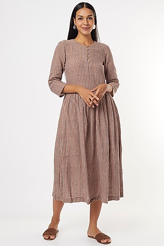 Maroon Cotton Midi Dress by 3X9T