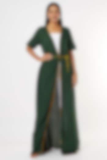 Bottle Green Rayon Wrap Dress by 3X9T