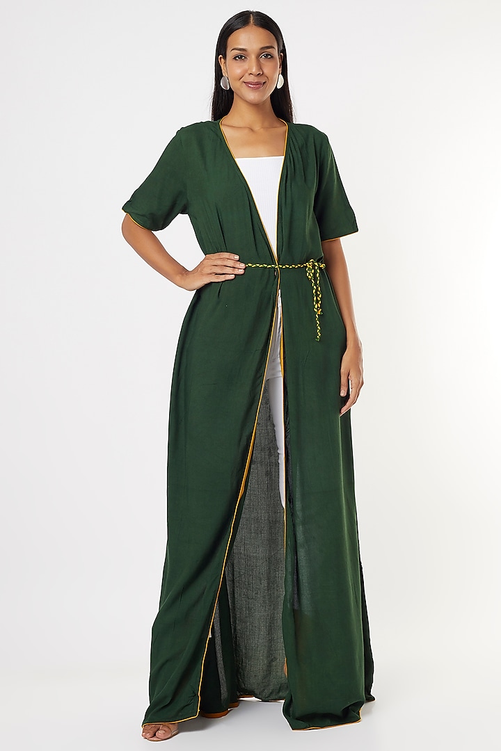 Bottle Green Rayon Wrap Dress by 3X9T
