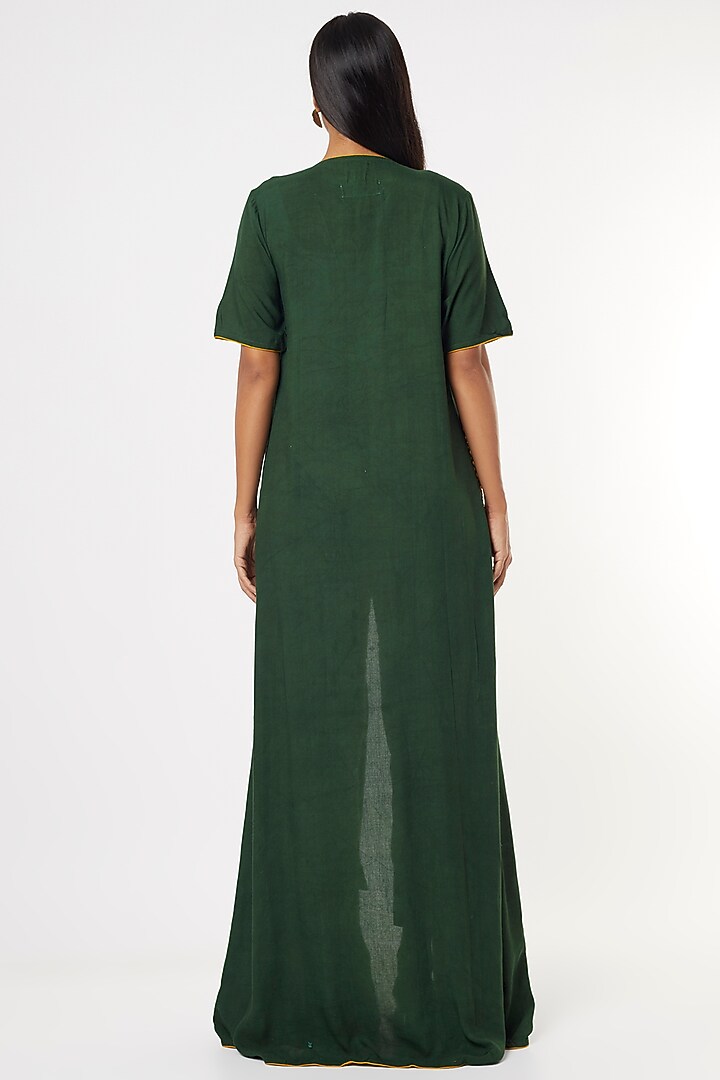 Bottle Green Rayon Wrap Summer Dress by 3X9T at Pernia's Pop Up Shop