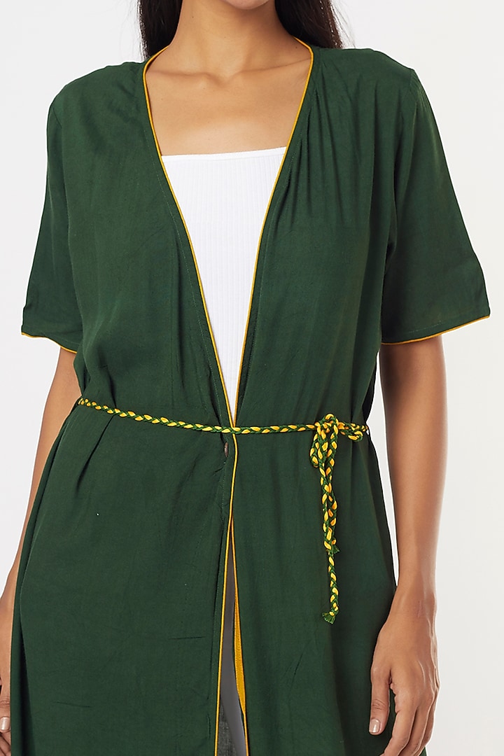 Bottle Green Rayon Wrap Summer Dress by 3X9T at Pernia's Pop Up Shop