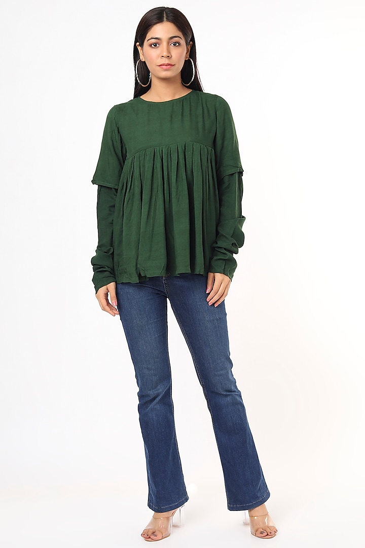 Dark Green Pleated Top by 3X9T
