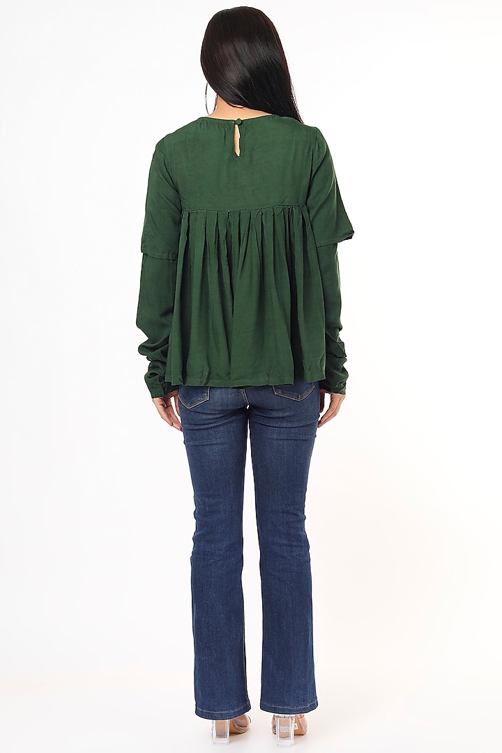 Dark Green Pleated Top by 3X9T at Pernia's Pop Up Shop