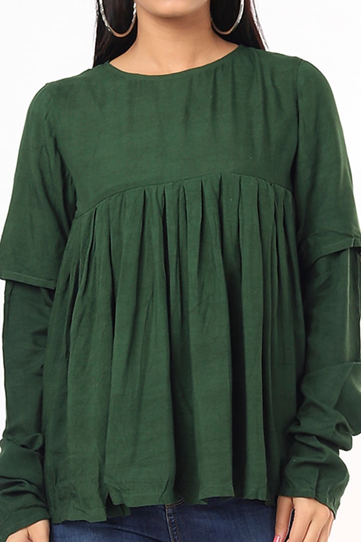 Dark Green Pleated Top by 3X9T at Pernia's Pop Up Shop