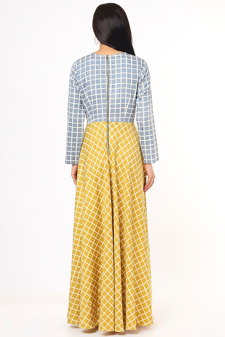 Pastel Blue & Dandelion Yellow Checkered Maxi Dress by 3X9T at Pernia's Pop Up Shop