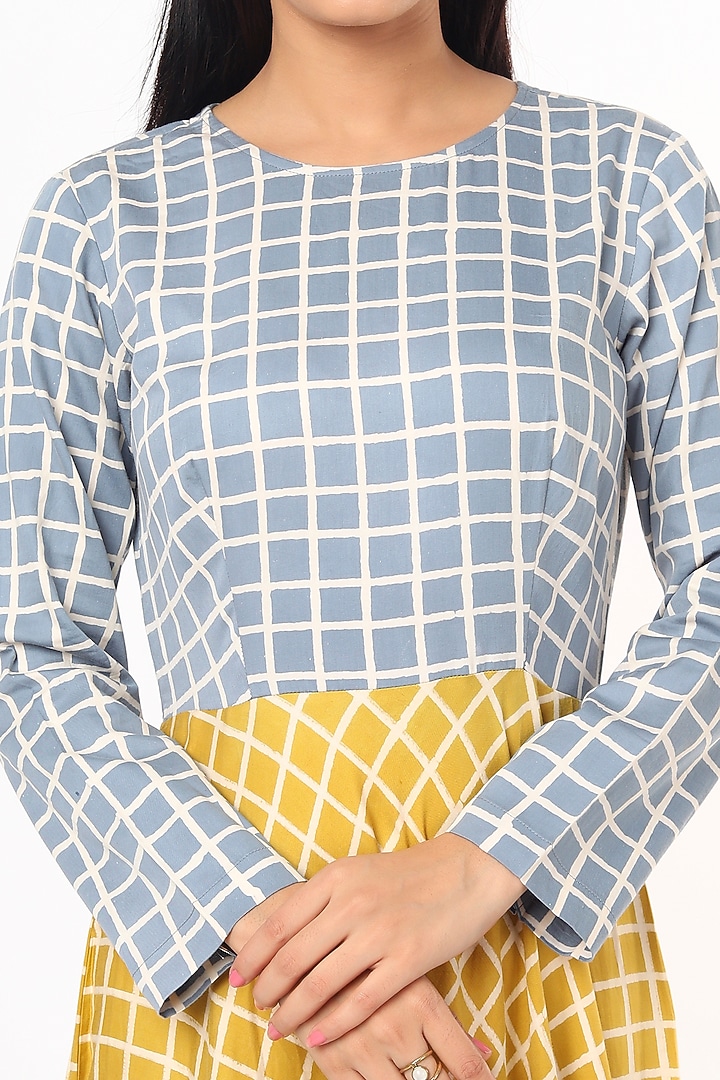 Pastel Blue & Dandelion Yellow Checkered Maxi Dress by 3X9T at Pernia's Pop Up Shop